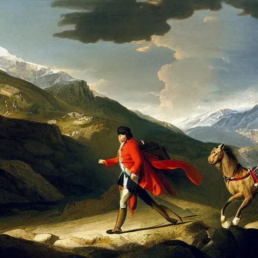 Image similar to benjamin netanyahu crossing the alps, highly detailed, by jacques louis david