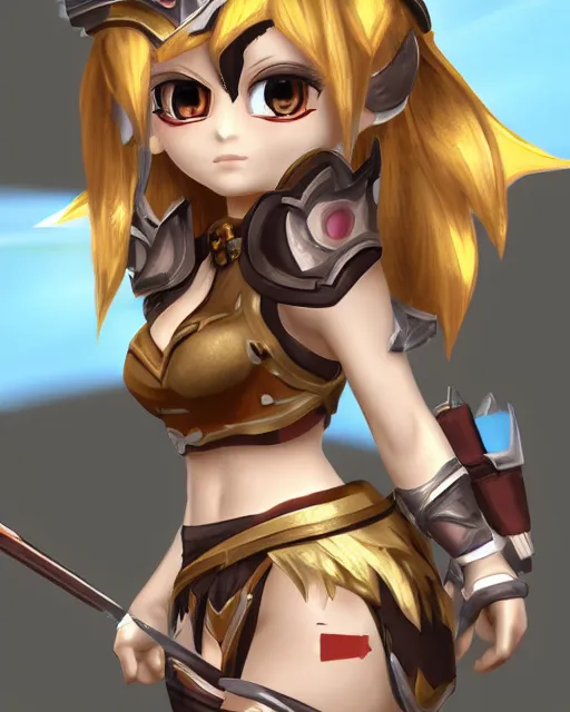 Prompt: female warrior mini cute style, highly detailed, rendered, ray - tracing, cgi animated, 3 d demo reel avatar, style of maple story, maple story gun girl, katelynn from league of legends chibi, soft shade, soft lighting