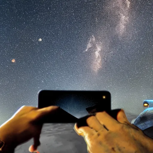 Image similar to photo of T-rex taking a selfie with asteroid in background