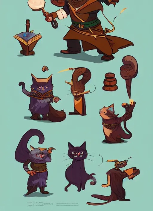 Image similar to powerful wizard cat playing dungeons and dragons, character design white background, by simon kennedy, studio muti