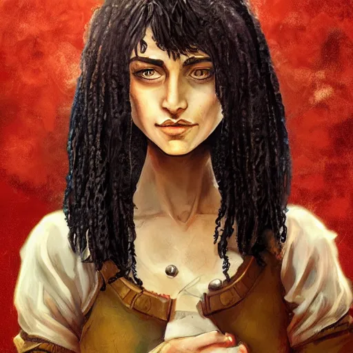 Image similar to happy birthday beautiful worrier girl, fantasy novel by Neil Gaiman, highly detailed portrait of a beautiful black hair girl, trending on artstation