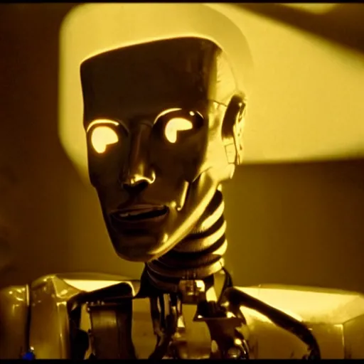 Prompt: movie scene of a man with a robot head, movie still, cinematic composition, cinematic light, Movie by David Lynch, Movie by Issac Asimov