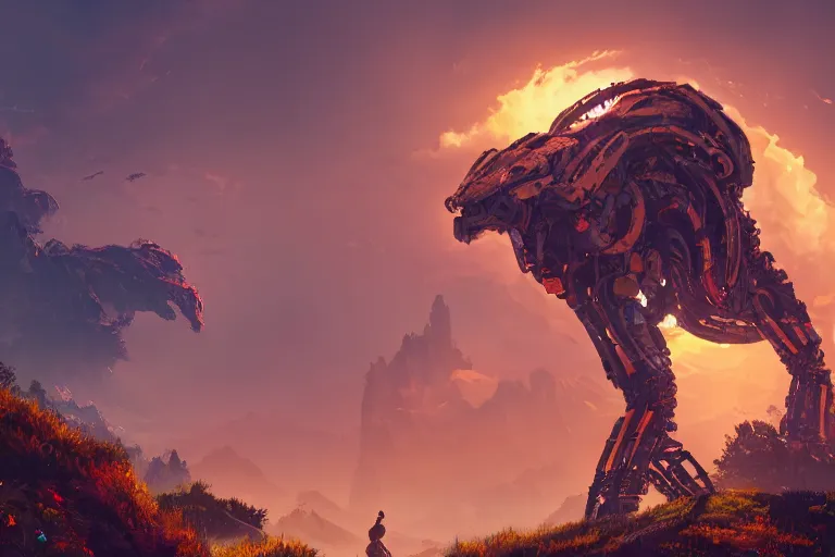 Image similar to slitherfang machine creature robot of horizon forbidden west horizon zero dawn radiating a glowing aura global illumination ray tracing hdr fanart arstation by ian pesty and alena aenami artworks in 4 k