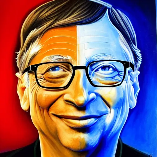 Image similar to this is a painting with the theme bill gates inner peace on the artstation trending page of year 2 2 2 2