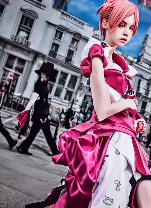 Image similar to dior anime cosplay, runaway photography, high detail