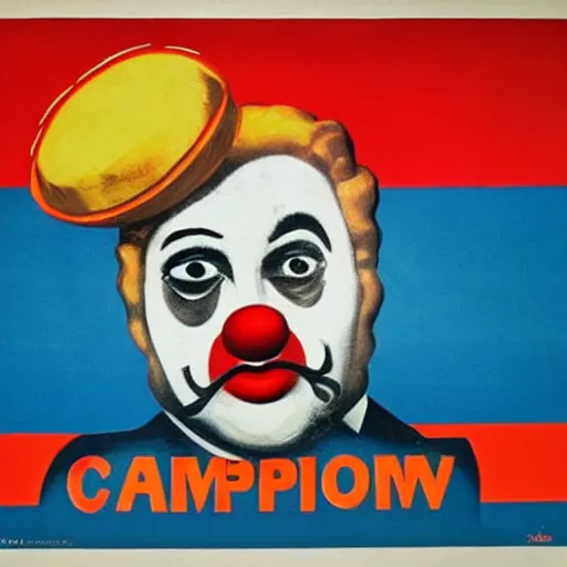 Prompt: communist clown painting in polish poster art school