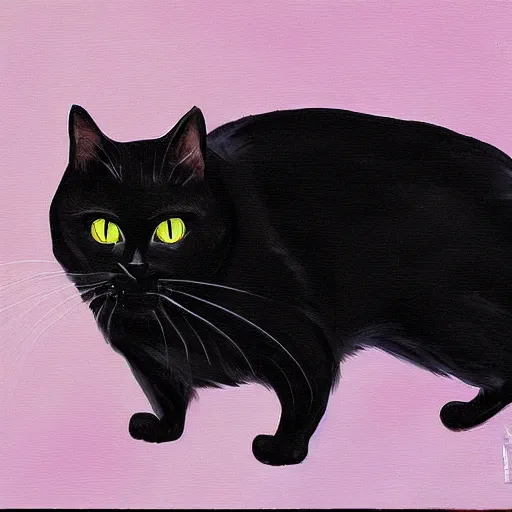 Image similar to very fat black cat hyperdetail painting