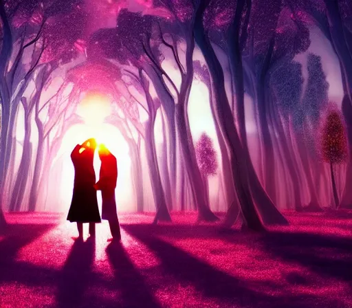 Image similar to people being together in a magical dream world, beautiful colors, cinematic lighting