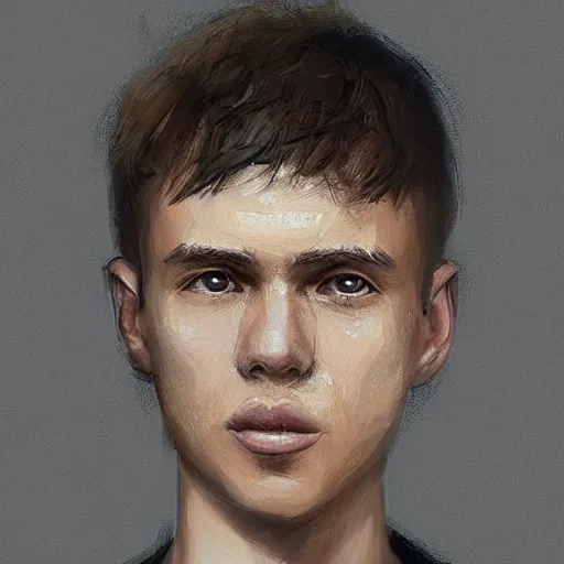 Image similar to Portrait of a man by Greg Rutkowski, he is about 20 years old, west slav features, short blonde hair with bangs, attractive, smart looking, slim, somewhat androgenic, he is wearing a white and black utilitarian jumpsuit, highly detailed portrait, scifi, digital painting, artstation, concept art, smooth, sharp foccus ilustration, Artstation HQ