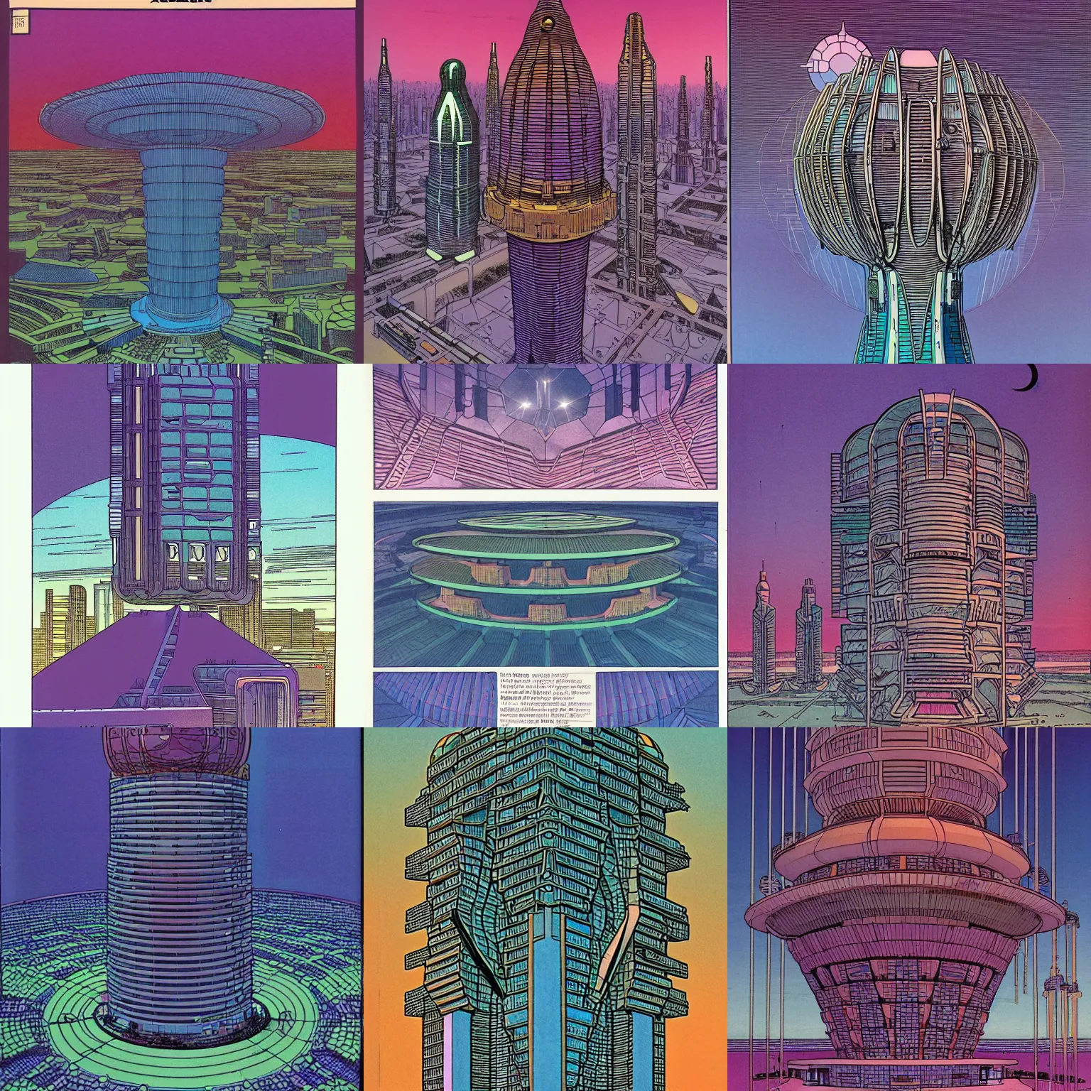 Prompt: arcology illustrated by moebius