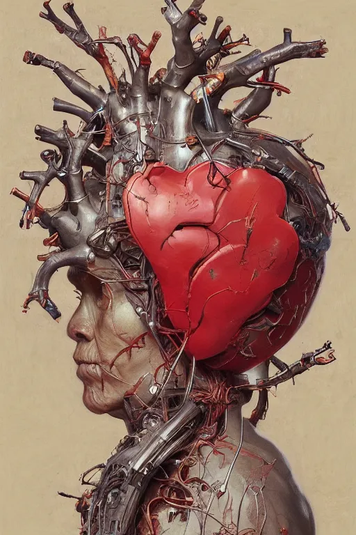 Image similar to accurate anatomical heart imagined as wood board painting palette, painted by ruan jia, raymond swanland, lawrence alma tadema, zdzislaw beksinski, norman rockwell, jack kirby, tom lovell, alex malveda, greg staples, artgerm, greg rutkowski and alphonse mucha