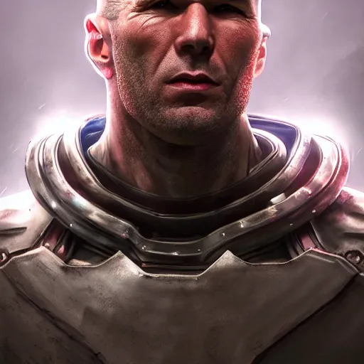 Prompt: zinedine zidane portrait, marvel super hero, armor, warrior, epic, sharp focus, fiction, neon, fantasy, hyper detailed, digital art, trending in artstation, cinematic lighting, studio quality, smooth render, unreal engine 5 rendered, octane rendered