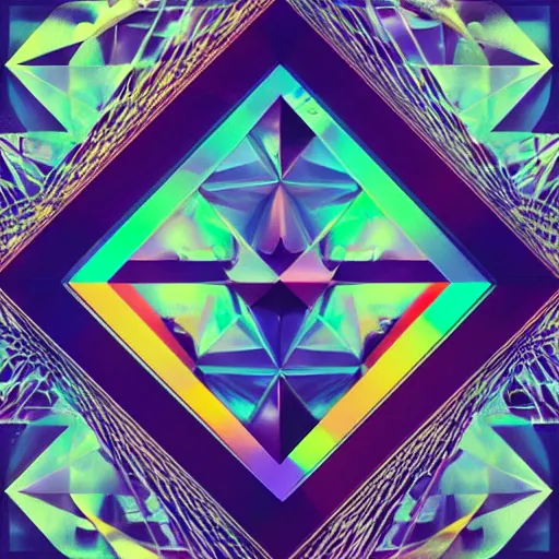 Image similar to an intricate triangle lattice structure, an album cover by wolfgang zelmer, zaha hadid, behance contest winner, crystal cubism, tesseract, holographic, psychedelic