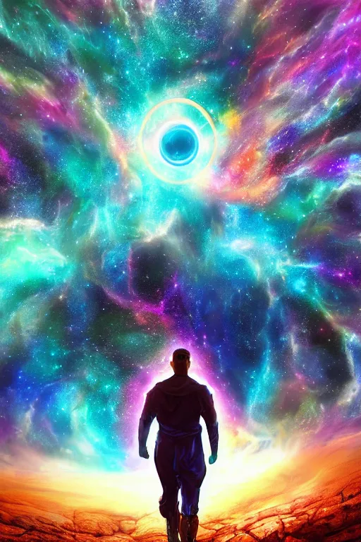 Prompt: galaxy bender experiencing the quantum field, elevated consciousness, beautiful astrological neural network, bob ross matte painting and superhero comic book art, twist of time, realistic, trending on artstation, sharp focus, depth of field, cinematic composition, physics splashes of colors, science fiction