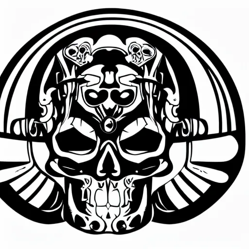 Prompt: illustrator logo of a skull wearing a japanese samurai helmet, digital art, vector graphics, award winning logo, intricate detail