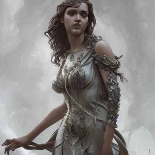 Prompt: jessica alba marble statue, cinematic lighting, fantasy, intricate, highly detailed, lifelike, photorealistic, digital painting, artstation, illustration, concept art, sharp focus, art by john collier and albert aublet and krenz cushart and artem demura and alphonse mucha