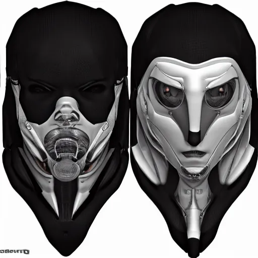 Prompt: photo realistic!! cyborg balaclava designs, very symmetrical, mecha inspired, unreal engine