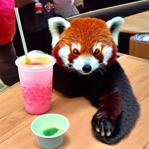 Image similar to red panda drinks bubble tea