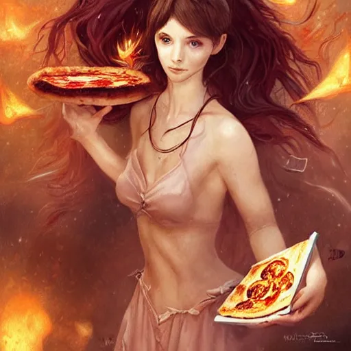 Image similar to a pizza with a fairy head topping, fantasy art, illustration, amazing detail, in the style of greg rutkowski, artgerm, cgsociety