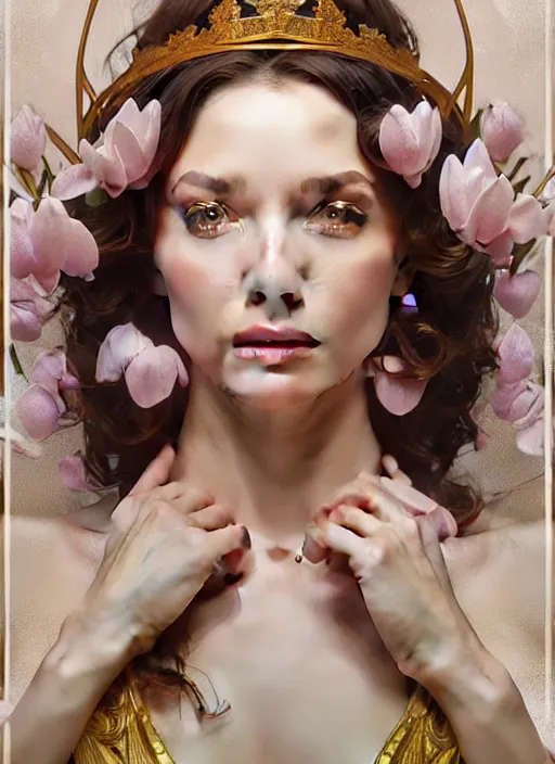 Prompt: perfectly detailed goddess queen of magnolias!! blessed by nature with ever - increasing physical mental perfection, symmetrical! intricate, sensual features, highly detailed, biblical divine holy perfection!! digital painting, artstation, concept art, smooth, sharp focus, illustration, art by artgerm and greg rutkowski and alphonse mucha