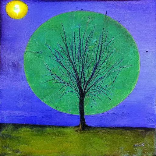 Prompt: blue tree, green sun
