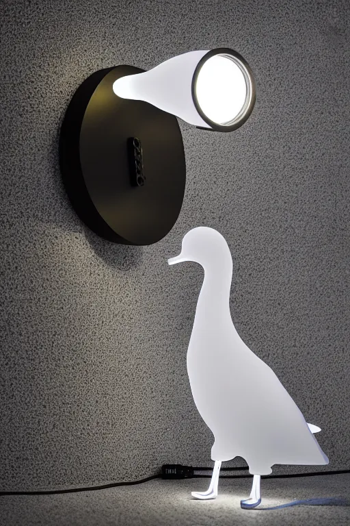 Image similar to goose animal led light head, intricate details. front on, symmetrical. industrial design. good design award, innovative product concepts, most respected design