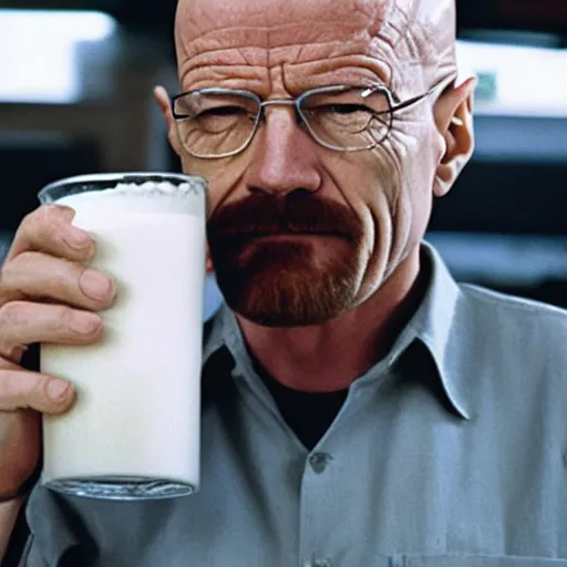 Image similar to walter white drinking milk