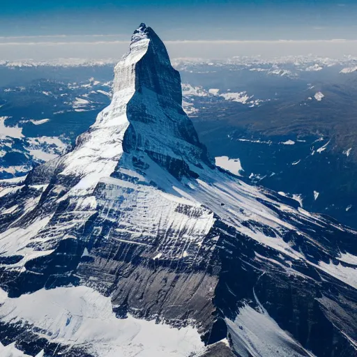 Prompt: tilt-shift aerial photograph of the matterhorn, award-winning, trending on flickr