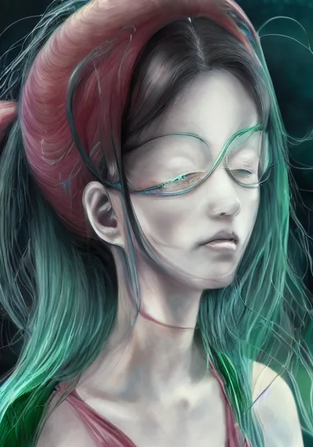 Image similar to beautiful portrait of a slime woman's face by aramaki shinji, amano yoshitaka, junji ito, tsutomu nihei, lilia alvarado, 8 k, hd