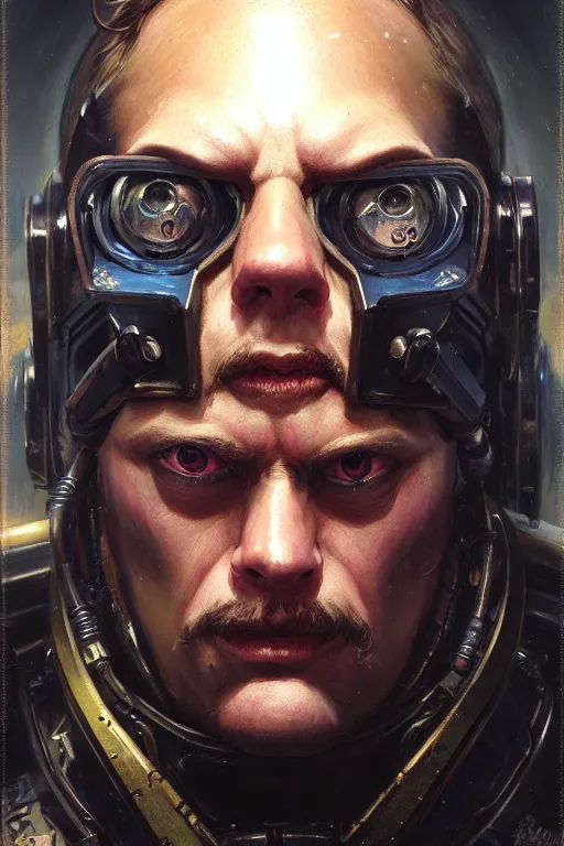 Prompt: character portrait cyberpunk warhammer 4 0 k mech pilot steve buscemi, character design, painting by gaston bussiere, katsuya terada, frank frazetta, tom of finland, trending on artstation