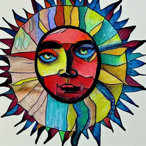 Prompt: collage, sun face from craigslist ads, color pen and pencil painting