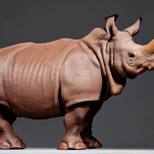 Prompt: a rhino made of chocolate, a chocolate rhino