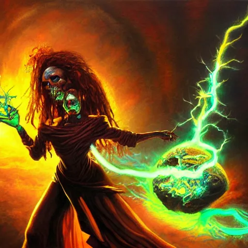 Prompt: a necromancer pulsing with necrotic energy, art by tomek setowski,