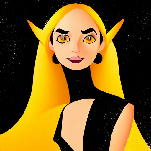 Image similar to portrait of a beautiful female witch in black and golden dress , digital painting , digital art , pixar style , Disney , instagram , trending on artstation