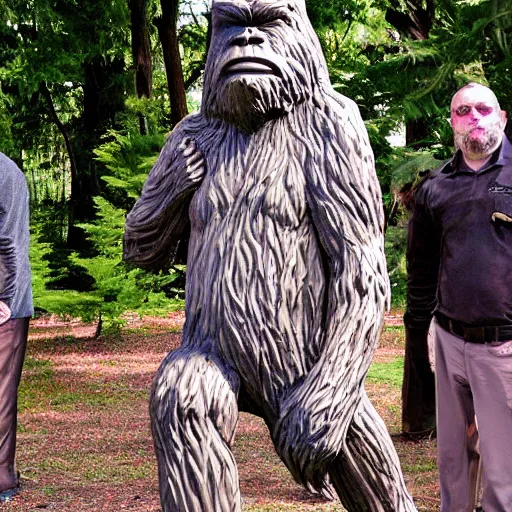 Prompt: occult worshippers worshipping a bigfoot statue