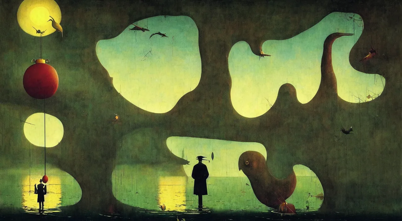 Image similar to single flooded simple!! giant bird, very coherent and colorful high contrast masterpiece by norman rockwell franz sedlacek hieronymus bosch dean ellis simon stalenhag rene magritte gediminas pranckevicius, dark shadows, sunny day, hard lighting