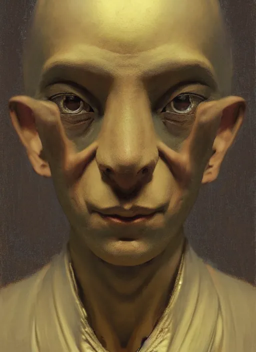 Image similar to portrait of an ancient automaton monk, a talking head automaton, strange invention, specular reflection, occlusion shadow, intricate, bokeh, masterpiece, by ilya kuvshinov and jeremy lipking and quentin mabille