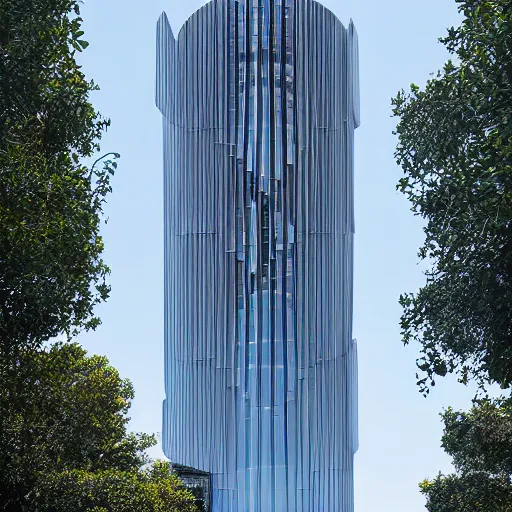 Image similar to a tower designed by Triptyque Architecture, photographed by Fernando Guerra, 4k