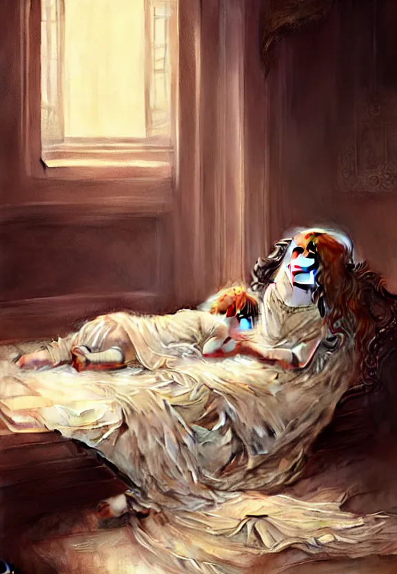 Image similar to innocent child sleeping in a moody beautiful victorian bedroom, fantasy magic, dark light night, intricate, elegant, sharp focus, illustration, highly detailed, digital painting, concept art, matte, art by wlop and artgerm and greg rutkowski and alphonse mucha, masterpiece