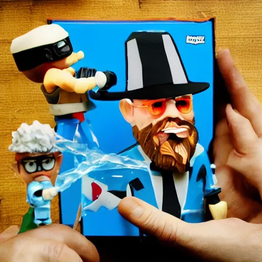 Image similar to werner karl heisenberg cooking crystal meth, stop motion vinyl action figure, plastic, toy, butcher billy style