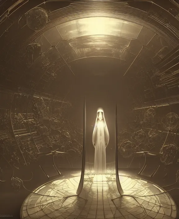 Image similar to cronovisor, transparent clear see - through image from inside the vatikan, aurora spaceship environment, ultra realistic, concept art, photorealistic, octane render, 8 k, unreal engine. art by gustave dore and nori inoguchi and sam kaplan and zachary goulko and christopher marley and artgerm and alphonse mucha