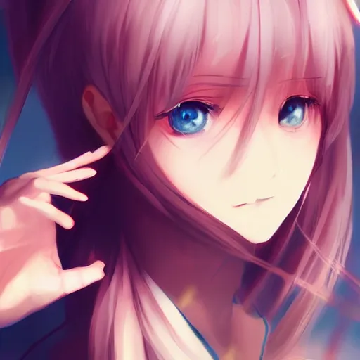 Image similar to beautiful anime girl, attractive features, sharp focus, digital art, art by WLOP