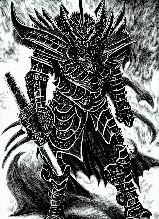 Image similar to demon wolf armored knight by kentaro miura