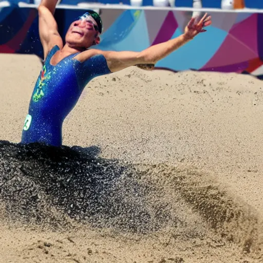 Image similar to olympic swimming in sand instead of water, extremely coherent