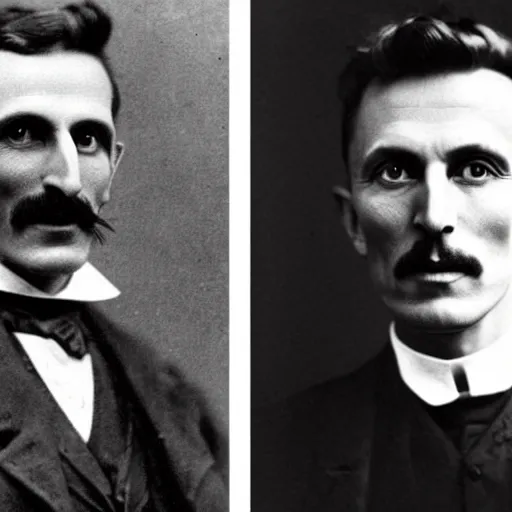 Prompt: nikola tesla next to elon musk photography 1 9 0 0