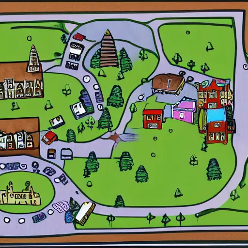 Image similar to a town map with town hall and playground sketches