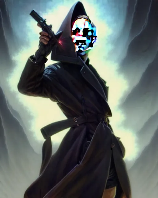 Image similar to beautiful fantasy character portrait, natalie portman, wearing oversized black trench coat, ultra realistic, wide angle, dramatic lighting, vultures, very seductive pose, cyberpunk artifacts, highly detailed by peter mohrbacher, hajime sorayama, wayne barlowe, boris vallejo, aaron horkey, gaston bussiere, craig mullins