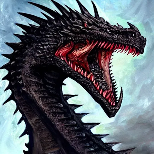 Image similar to “a painting of Drogon the black dragon from game of thrones”