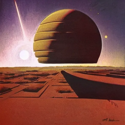 Image similar to is that the stars in the sky or is it rain falling down, will it burn me if i kiss the sun so big so round, well i dig you oh yeah, and i'm choosing you as the one for me, is this love baby or is it confusion? by syd mead and chesley bonestell