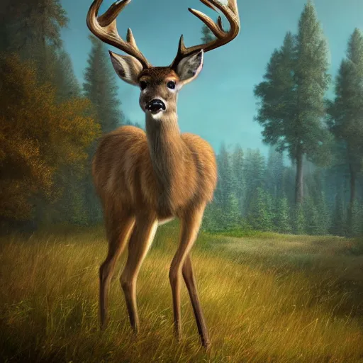 Image similar to deer looking in a distance landscape photprealism ultradetailed digital art, irina french, heraldo ortega, mandy jurgens, golden ratio, art canvas, award winning, masterpiece trending on artstation 8 k 1 5 0 mpx